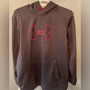 Under Armour Charcoal Hoodie with Vibrant Red Emblem